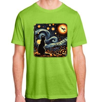 Halloween Van Gogh Starry Night Black Cat Pumpkins Bats Gift Adult ChromaSoft Performance T-Shirt