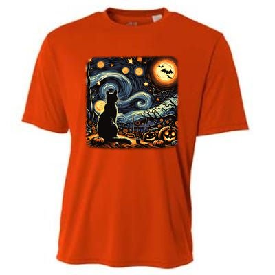 Halloween Van Gogh Starry Night Black Cat Pumpkins Bats Gift Cooling Performance Crew T-Shirt