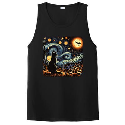 Halloween Van Gogh Starry Night Black Cat Pumpkins Bats Gift PosiCharge Competitor Tank