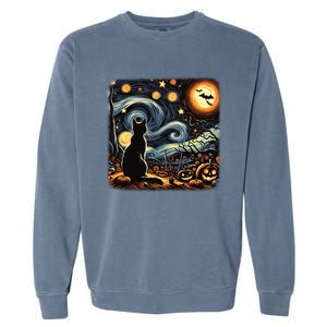 Halloween Van Gogh Starry Night Black Cat Pumpkins Bats Gift Garment-Dyed Sweatshirt