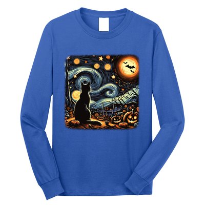 Halloween Van Gogh Starry Night Black Cat Pumpkins Bats Gift Long Sleeve Shirt