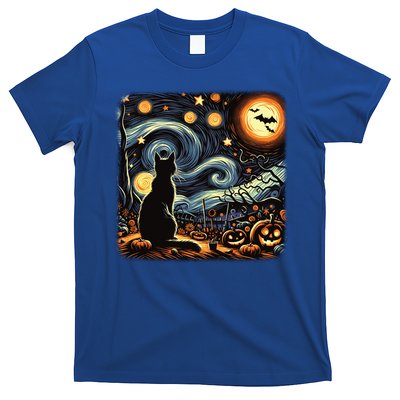 Halloween Van Gogh Starry Night Black Cat Pumpkins Bats Gift T-Shirt