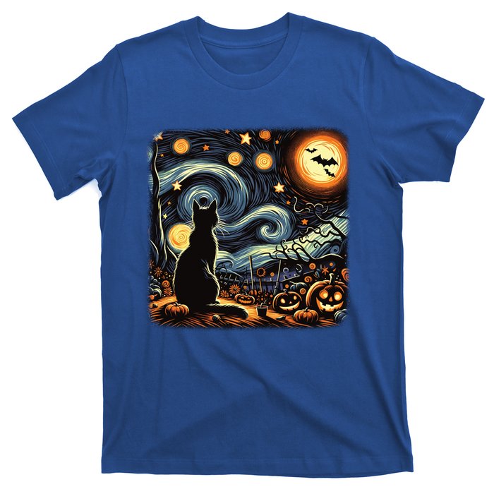 Halloween Van Gogh Starry Night Black Cat Pumpkins Bats Gift T-Shirt