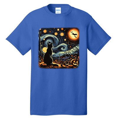 Halloween Van Gogh Starry Night Black Cat Pumpkins Bats Gift Tall T-Shirt