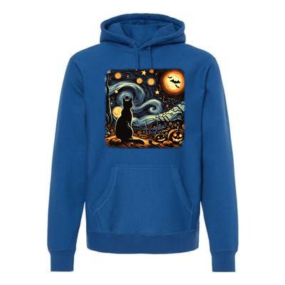 Halloween Van Gogh Starry Night Black Cat Pumpkins Bats Gift Premium Hoodie