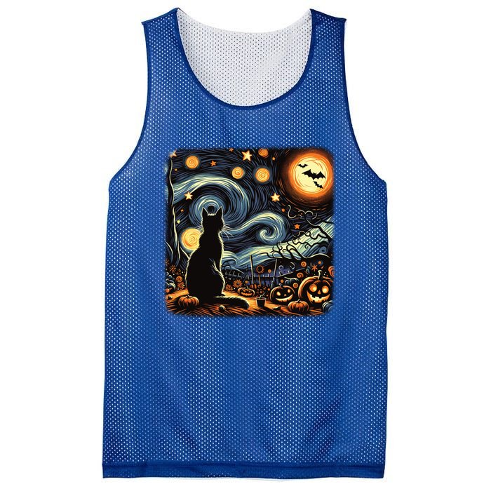 Halloween Van Gogh Starry Night Black Cat Pumpkins Bats Gift Mesh Reversible Basketball Jersey Tank