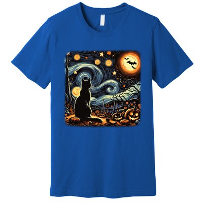 Halloween Van Gogh Starry Night Black Cat Pumpkins Bats Gift Premium T-Shirt