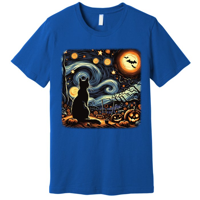 Halloween Van Gogh Starry Night Black Cat Pumpkins Bats Gift Premium T-Shirt