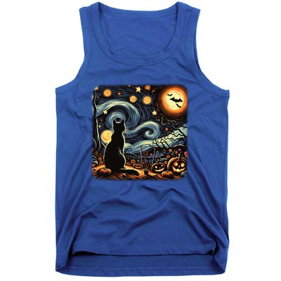 Halloween Van Gogh Starry Night Black Cat Pumpkins Bats Gift Tank Top