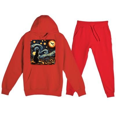 Halloween Van Gogh Starry Night Black Cat Pumpkins Bats Gift Premium Hooded Sweatsuit Set