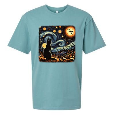 Halloween Van Gogh Starry Night Black Cat Pumpkins Bats Gift Sueded Cloud Jersey T-Shirt