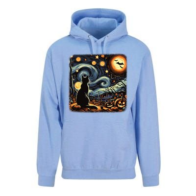 Halloween Van Gogh Starry Night Black Cat Pumpkins Bats Gift Unisex Surf Hoodie