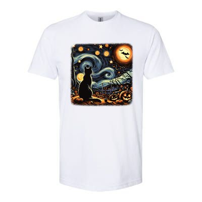 Halloween Van Gogh Starry Night Black Cat Pumpkins Bats Gift Softstyle CVC T-Shirt