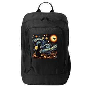 Halloween Van Gogh Starry Night Black Cat Pumpkins Bats Gift City Backpack