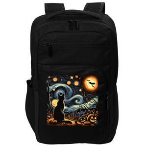 Halloween Van Gogh Starry Night Black Cat Pumpkins Bats Gift Impact Tech Backpack