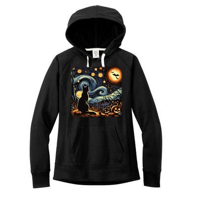 Halloween Van Gogh Starry Night Black Cat Pumpkins Bats Gift Women's Fleece Hoodie