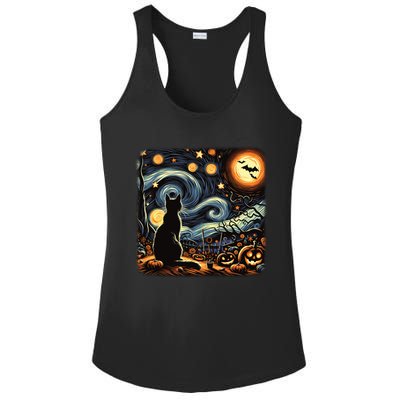 Halloween Van Gogh Starry Night Black Cat Pumpkins Bats Gift Ladies PosiCharge Competitor Racerback Tank