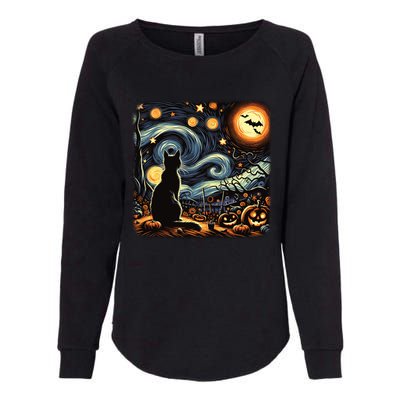 Halloween Van Gogh Starry Night Black Cat Pumpkins Bats Gift Womens California Wash Sweatshirt