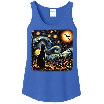 Halloween Van Gogh Starry Night Black Cat Pumpkins Bats Gift Ladies Essential Tank