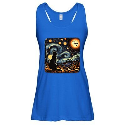 Halloween Van Gogh Starry Night Black Cat Pumpkins Bats Gift Ladies Essential Flowy Tank