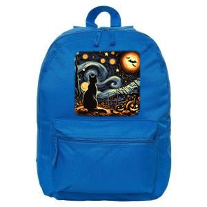 Halloween Van Gogh Starry Night Black Cat Pumpkins Bats Gift 16 in Basic Backpack