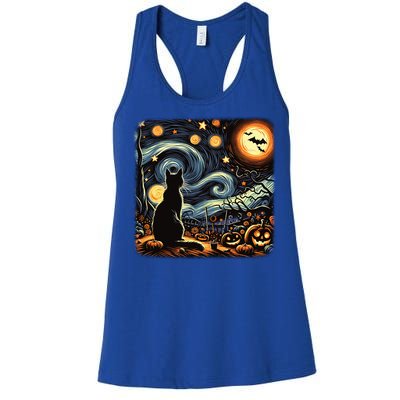 Halloween Van Gogh Starry Night Black Cat Pumpkins Bats Gift Women's Racerback Tank