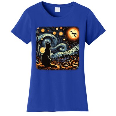 Halloween Van Gogh Starry Night Black Cat Pumpkins Bats Gift Women's T-Shirt