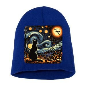 Halloween Van Gogh Starry Night Black Cat Pumpkins Bats Gift Short Acrylic Beanie