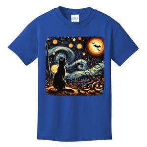 Halloween Van Gogh Starry Night Black Cat Pumpkins Bats Gift Kids T-Shirt