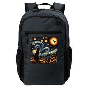 Halloween Van Gogh Starry Night Black Cat Pumpkins Bats Gift Daily Commute Backpack