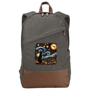 Halloween Van Gogh Starry Night Black Cat Pumpkins Bats Gift Cotton Canvas Backpack