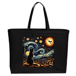 Halloween Van Gogh Starry Night Black Cat Pumpkins Bats Gift Cotton Canvas Jumbo Tote