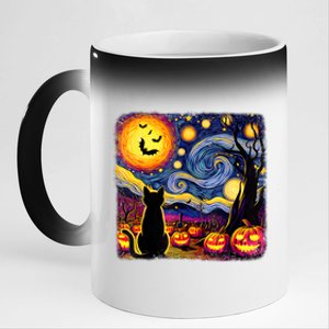 Halloween Van Gogh Starry Night Black Cat Pumpkins Bats Cute Gift 11oz Black Color Changing Mug