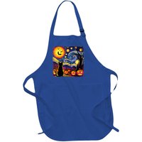 Halloween Van Gogh Starry Night Black Cat Pumpkins Bats Cute Gift Full-Length Apron With Pockets