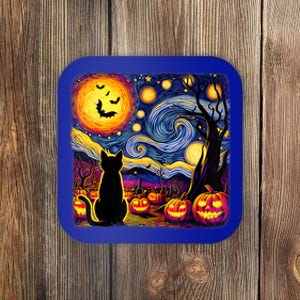 Halloween Van Gogh Starry Night Black Cat Pumpkins Bats Cute Gift Coaster