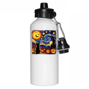 Halloween Van Gogh Starry Night Black Cat Pumpkins Bats Cute Gift Aluminum Water Bottle