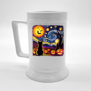 Halloween Van Gogh Starry Night Black Cat Pumpkins Bats Cute Gift Beer Stein