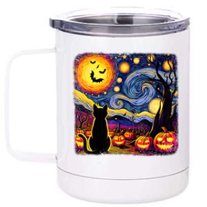 Halloween Van Gogh Starry Night Black Cat Pumpkins Bats Cute Gift 12 oz Stainless Steel Tumbler Cup