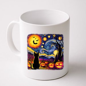 Halloween Van Gogh Starry Night Black Cat Pumpkins Bats Cute Gift Coffee Mug