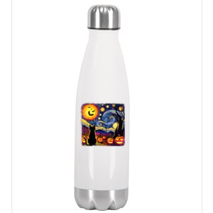 Halloween Van Gogh Starry Night Black Cat Pumpkins Bats Cute Gift Stainless Steel Insulated Water Bottle