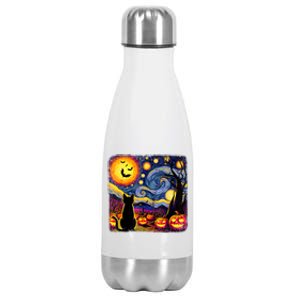 Halloween Van Gogh Starry Night Black Cat Pumpkins Bats Cute Gift Stainless Steel Insulated Water Bottle