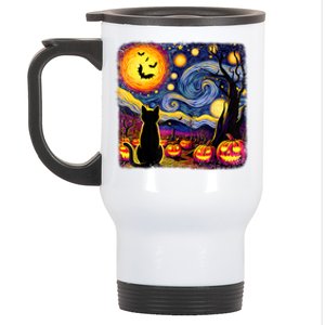 Halloween Van Gogh Starry Night Black Cat Pumpkins Bats Cute Gift Stainless Steel Travel Mug