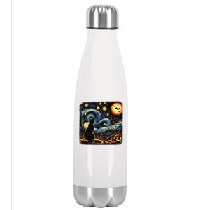 Halloween Van Gogh Starry Night Black Cat Pumpkins Bats Stainless Steel Insulated Water Bottle