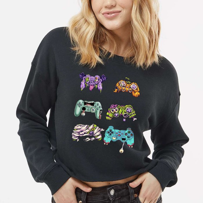 Halloween Video Gaming Controller Cropped Pullover Crew