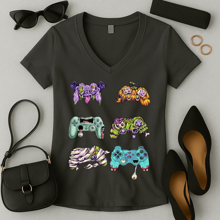 Halloween Video Gaming Controller Women's V-Neck T-Shirt