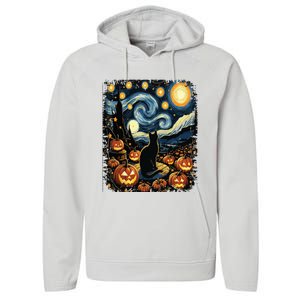 Halloween Van Gogh Starry Night Black Cat Pumpkins Performance Fleece Hoodie