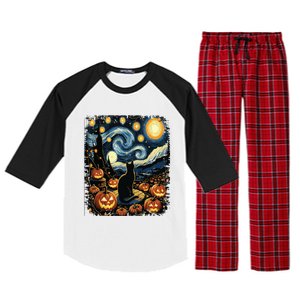 Halloween Van Gogh Starry Night Black Cat Pumpkins Raglan Sleeve Pajama Set