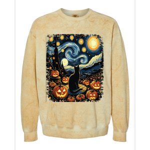 Halloween Van Gogh Starry Night Black Cat Pumpkins Colorblast Crewneck Sweatshirt