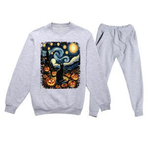 Halloween Van Gogh Starry Night Black Cat Pumpkins Premium Crewneck Sweatsuit Set