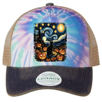 Halloween Van Gogh Starry Night Black Cat Pumpkins Legacy Tie Dye Trucker Hat